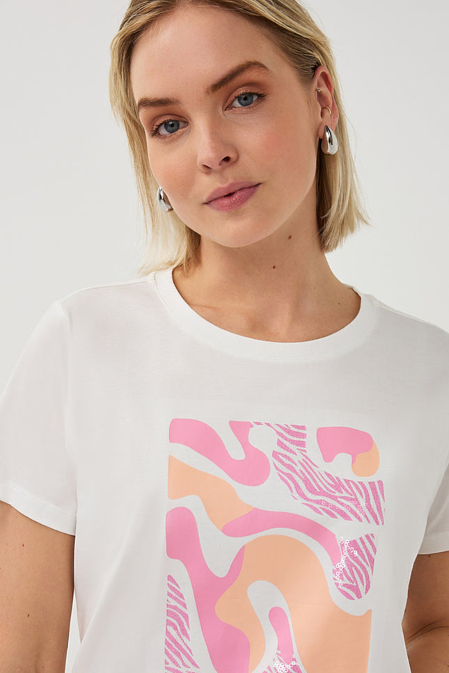 EsQualo T-shirt Paris Offwhite Rose SP26.05014 Stretchshop.nl