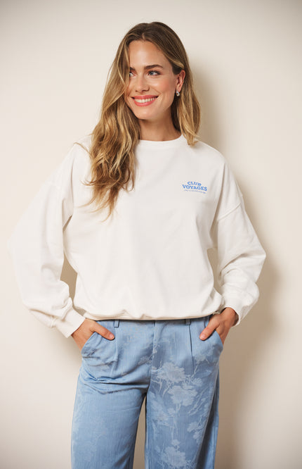 EsQualo Sweater Cities Offwhite Blue SP26.05019 Stretchshop.nl