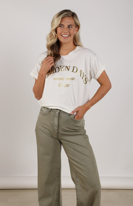 Nukus T-shirt Sanne Golden Days Offwhite Army NKS04023 Stretchshop.nl