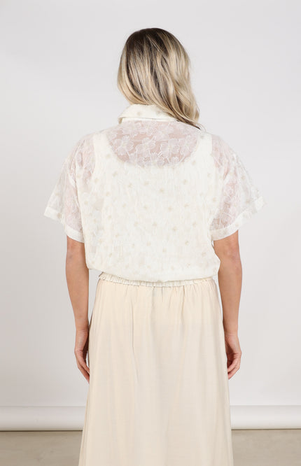 Nukus Blouse Britt Flower Offwhite NKS02199 Stretchshop.nl