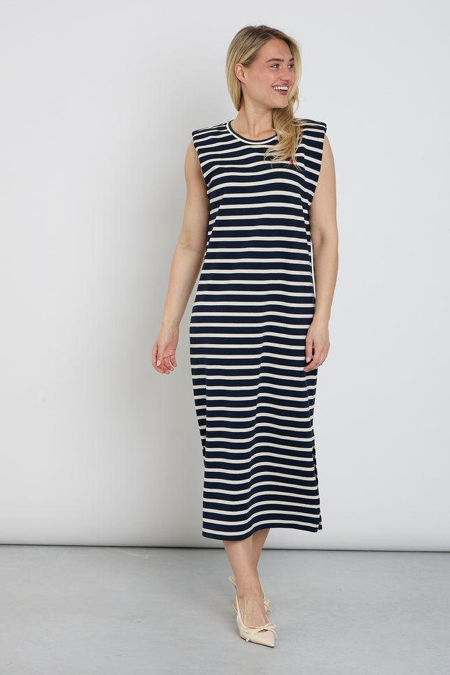 You're My Lobster by K-design Jurk Midi Mouwloos Gestreept Navy C752L Stretchshop.nl
