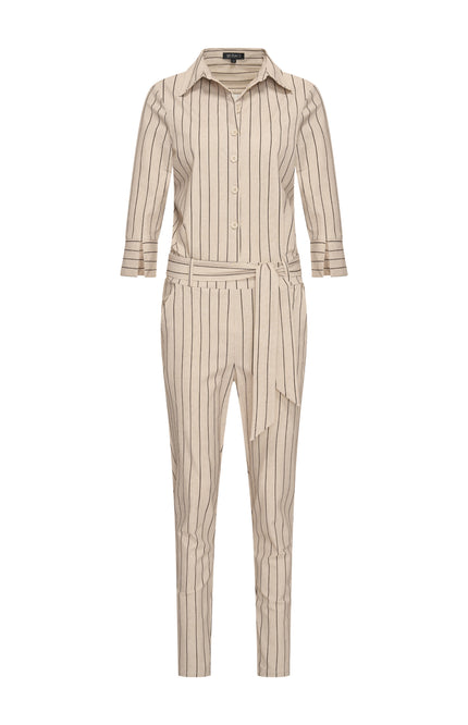 Mi Piace Heavy Travel Jumpsuit Classic Stripe Print Latte 202033A Stretchshop.nl