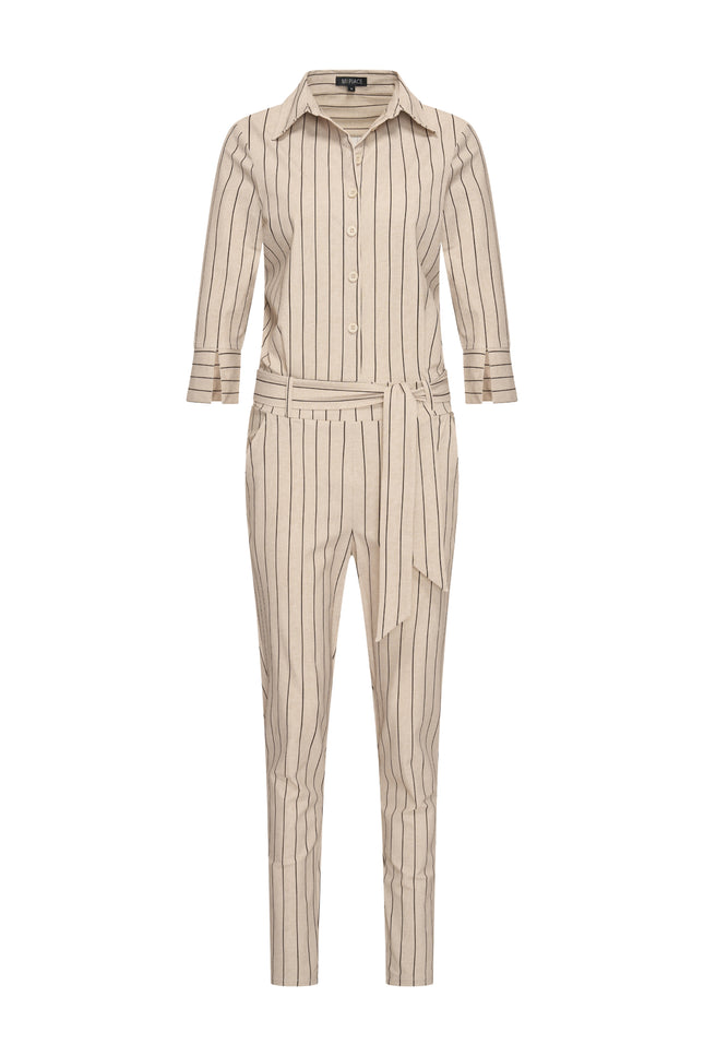 Mi Piace Heavy Travel Jumpsuit Classic Stripe Print Latte 202033A Stretchshop.nl