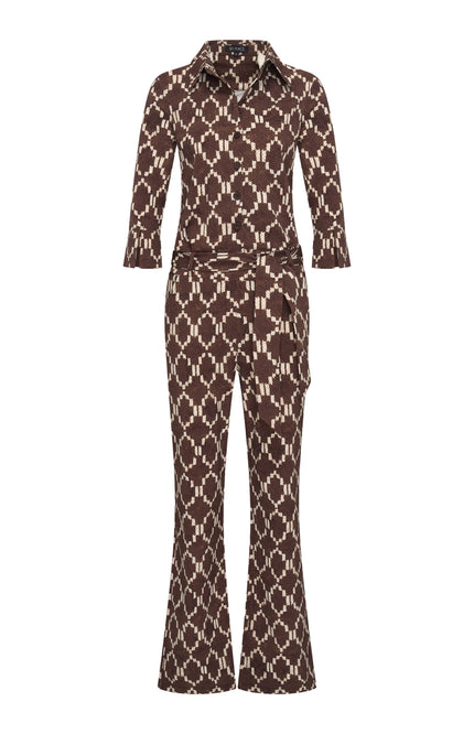 Mi Piace Travel Jumpsuit Ikat Print Espresso 202154 Stretchshop.nl