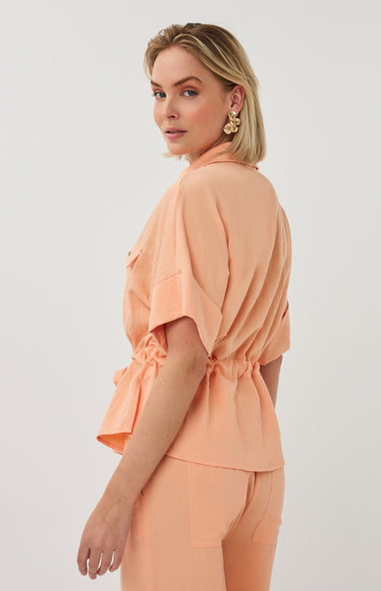 EsQualo Blouse Zipper Fine Crinkle Bellini SP26.10038 Stretchshop.nl