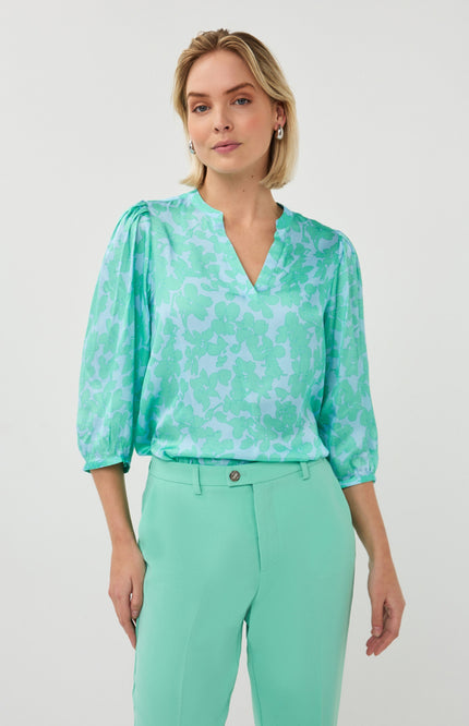 EsQualo Blouse V-neck Daylight Print SP26.14022 Stretchshop.nl