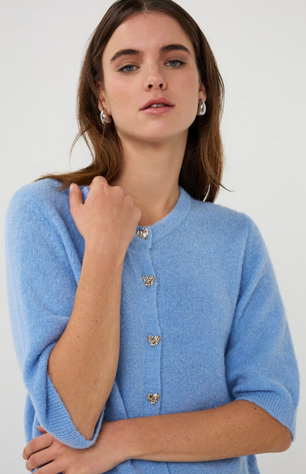 EsQualo Vest Fancy Buttons Pacific Blue SP26.07005 Stretchshop.nl