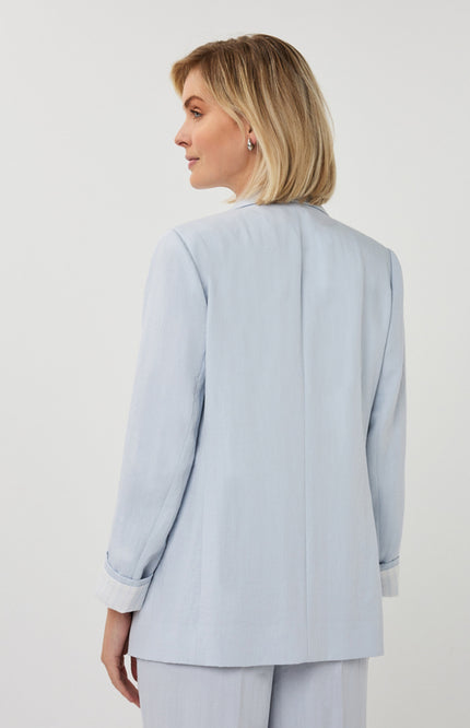 EsQualo Blazer Fine Crinkle Light Blue SP26.10037 Stretchshop.nl