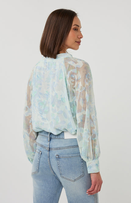 EsQualo Blouse Bow Shadow Print SP26.14017 Stretchshop.nl