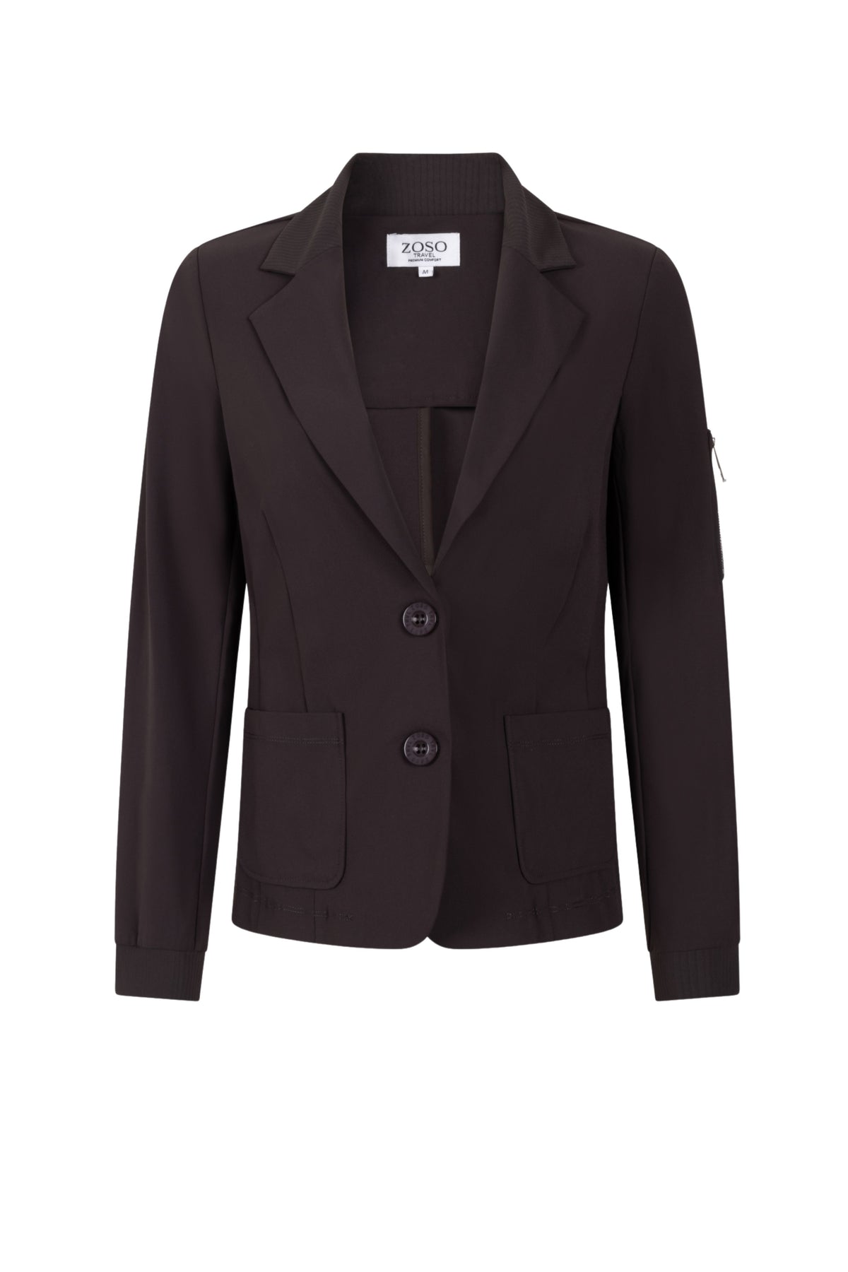 Zoso Travel Blazer Tamar Espresso 265, herenjas met stijlvolle pasvorm en elegante uitstraling, geschikt voor reizen en zakelijk gebruik.