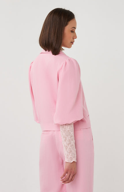 EsQualo Blazer Twill Cropped Puff Sleeve Romance Rose SP26.10047 Stretchshop.nl