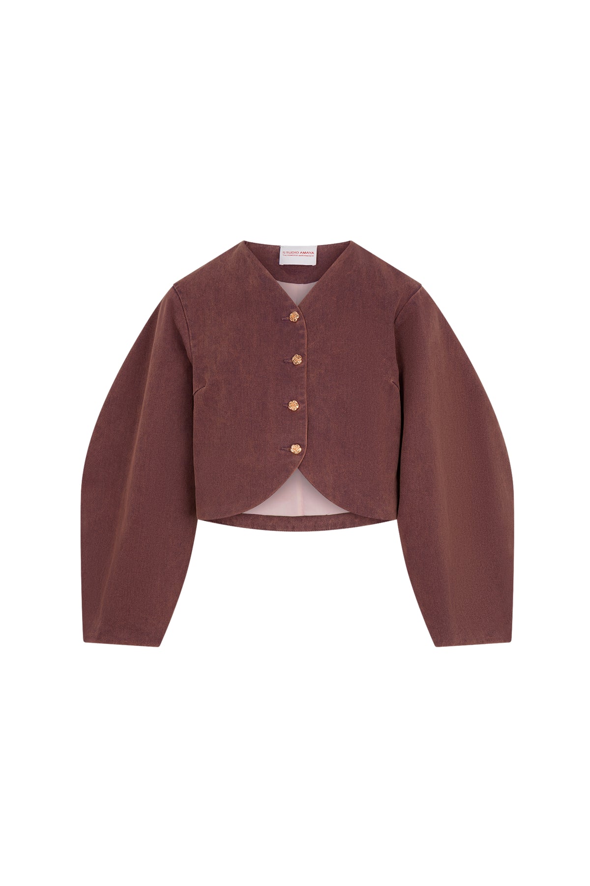 Lichte Bordeaux jacket van Studio Amaya met ritssluiting en comfortabele pasvorm, geschikt voor casual draagstijl.