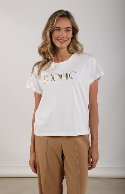 Nukus T-shirt Reese Iconic Offwhite Gold NKS04025 Stretchshop.nl