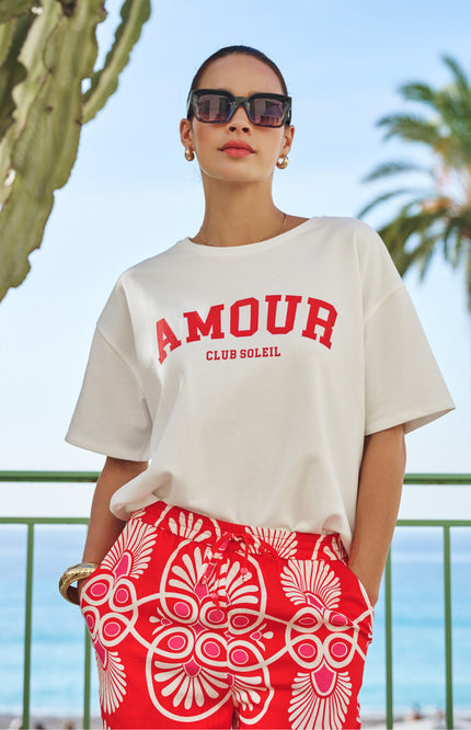 EsQualo T-shirt French Terry Offwhite Red HS26.05215 Stretchshop.nl
