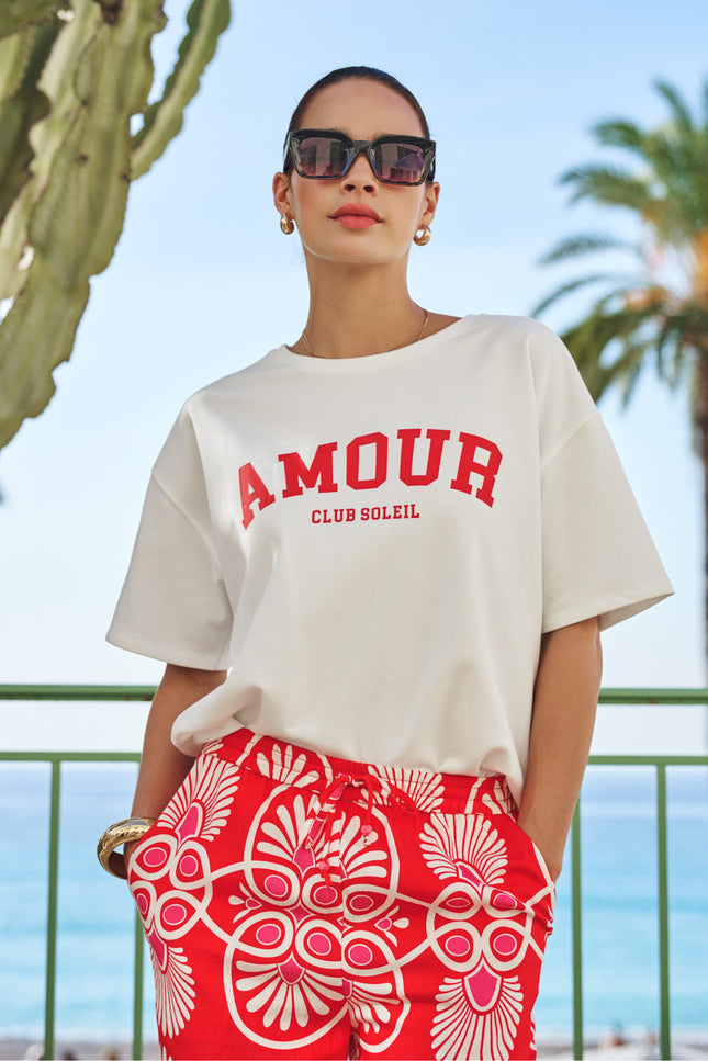 EsQualo T-shirt French Terry Offwhite Red HS26.05215 Stretchshop.nl