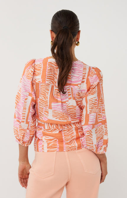 EsQualo Blouse Wrap Divine Blocks Print SP26.10029 Stretchshop.nl