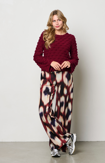 &Co woman Broek Dawn Faded Big Wine Red Multi PA403 Stretchshop.nl