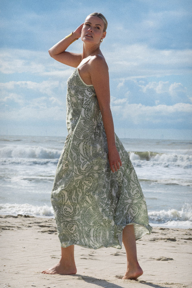 Maicazz Jurk Tolore Olive Paisley Stretchshop.nl