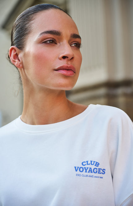 EsQualo Sweater Cities Offwhite Blue SP26.05019 Stretchshop.nl