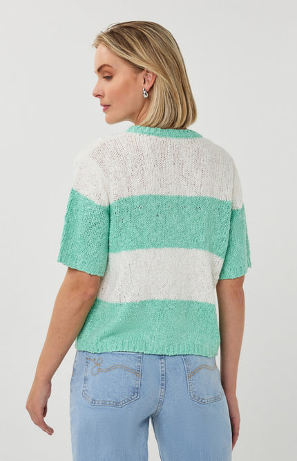 EsQualo Sweater Striped Sequins Offwhite Mint SP26.02007 Stretchshop.nl