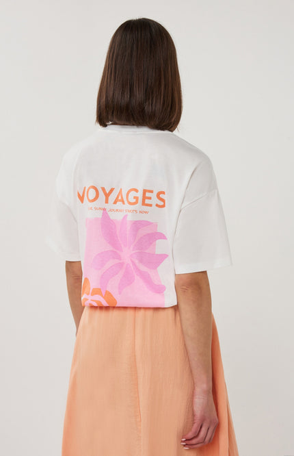 EsQualo T-shirt Voyages Offwhite Rose SP26.05015 Stretchshop.nl