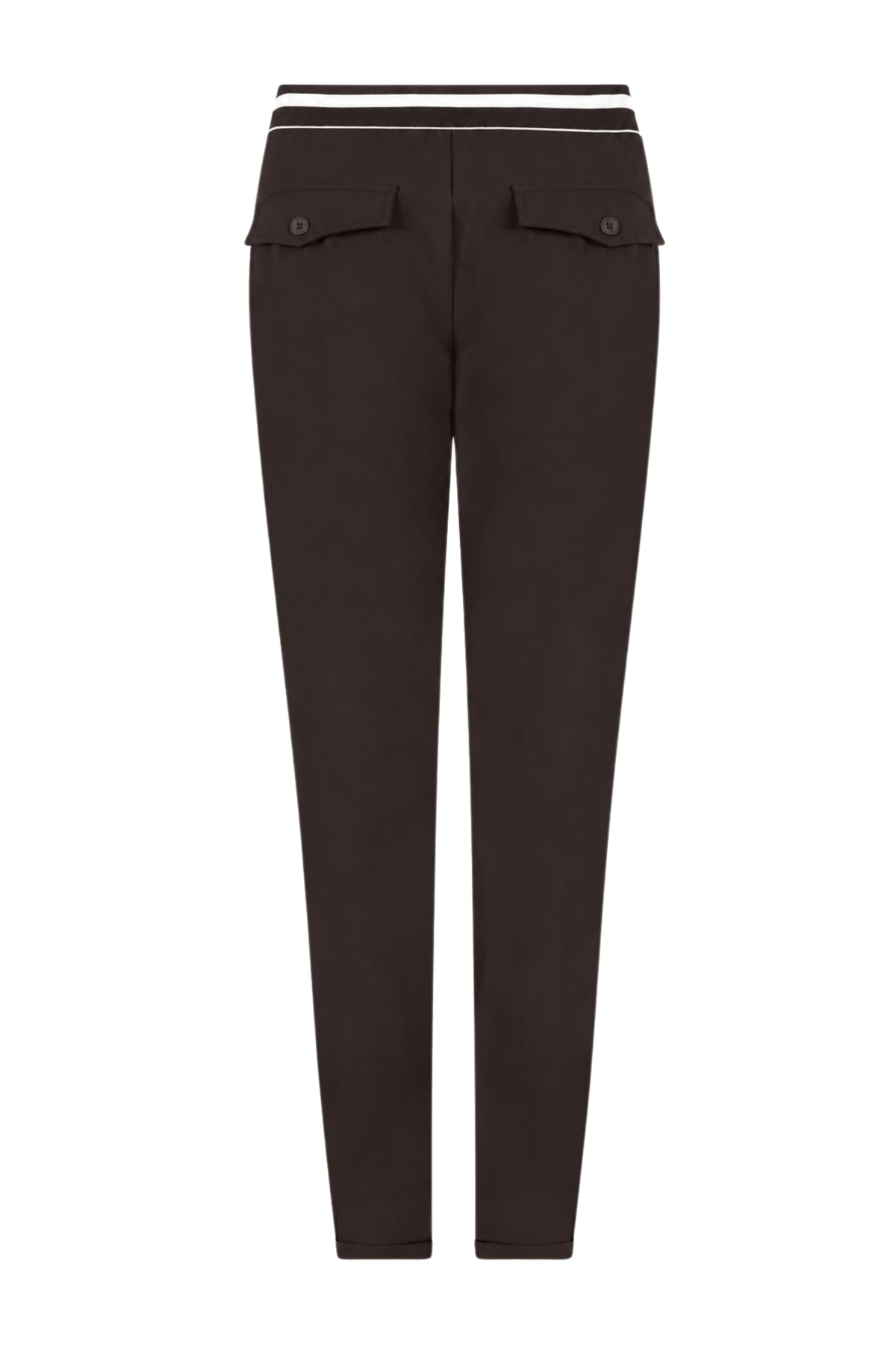 Zoso Karlijn reisbroek in espresso en offwhite, met comfortabele pasvorm en stijlvolle details, geschikt voor reizen en casual dragen.