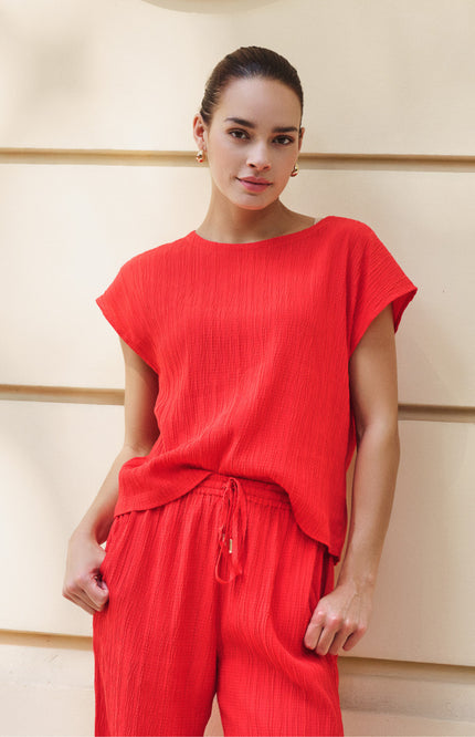 EsQualo Broek Fancy Crinkle Red HS26.10235 Stretchshop.nl