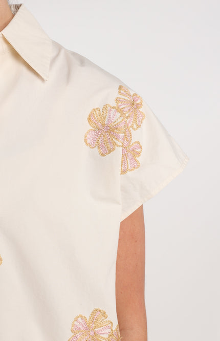 Nukus Top Daniek Embroidery Offwhite Blush NKS01125 Stretchshop.nl