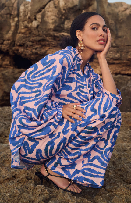 POM Amsterdam Broek Waves Pink Linen Multi Colour SP9563 Stretchshop.nl