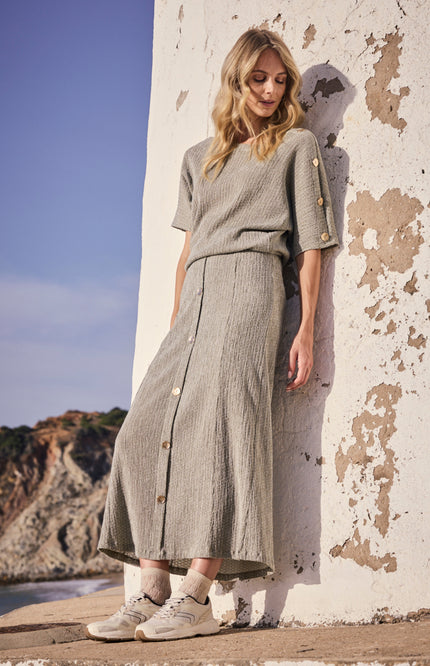 Tramontana Top Crinkled Button Detail Aloe Melange E02-19-401 2 Stretchshop.nl