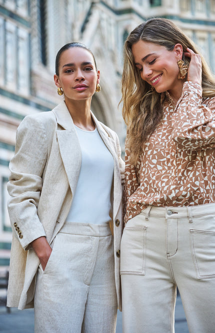 EsQualo Blazer Linen Natural SP26.17000 Stretchshop.nl