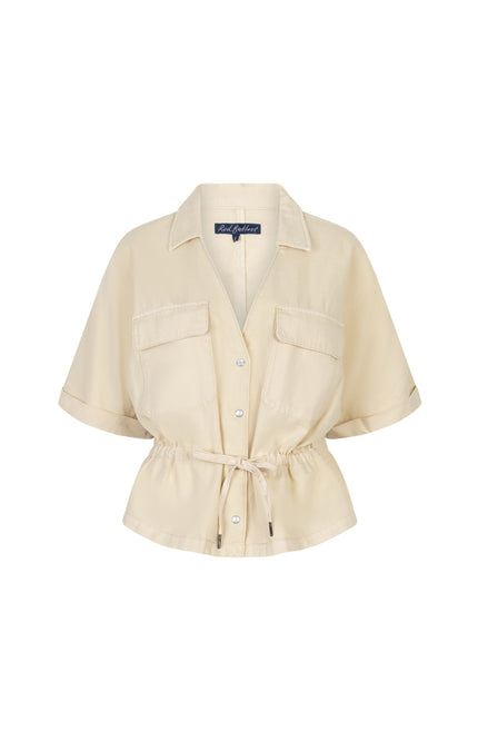 Red Button Blouse Drew Drawstring Co/Linen Oatmeal SRB4909 Stretchshop.nl