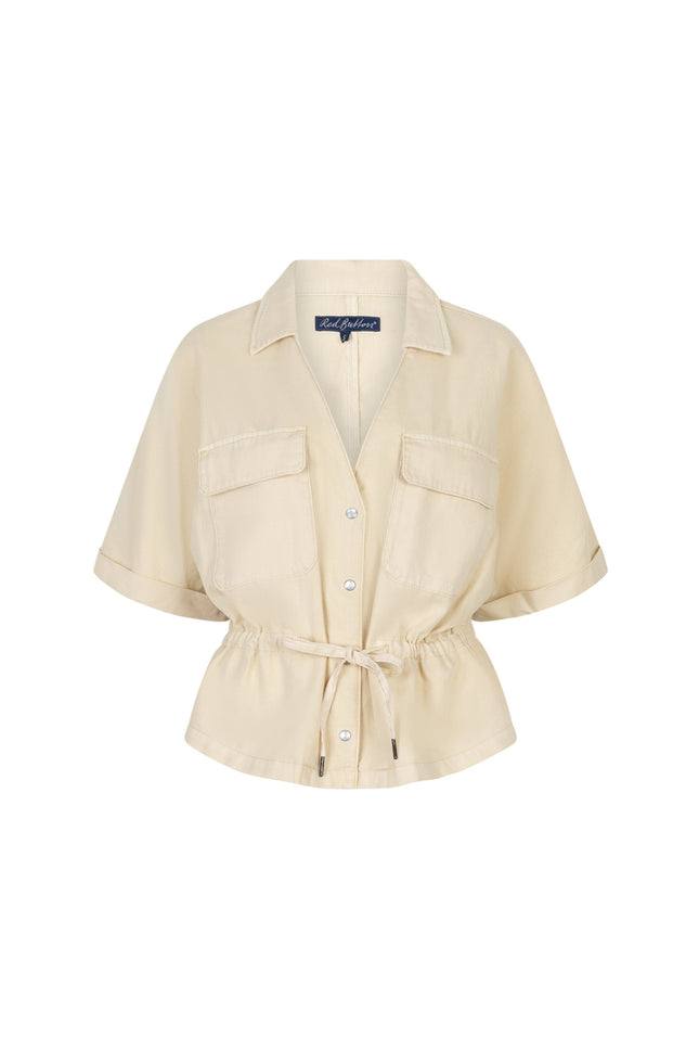 Red Button Blouse Drew Drawstring Co/Linen Oatmeal SRB4909 Stretchshop.nl
