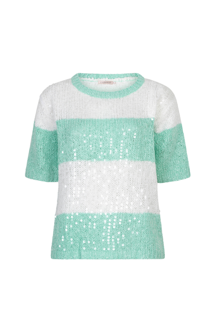 EsQualo Sweater Striped Sequins Offwhite Mint SP26.02007 Stretchshop.nl