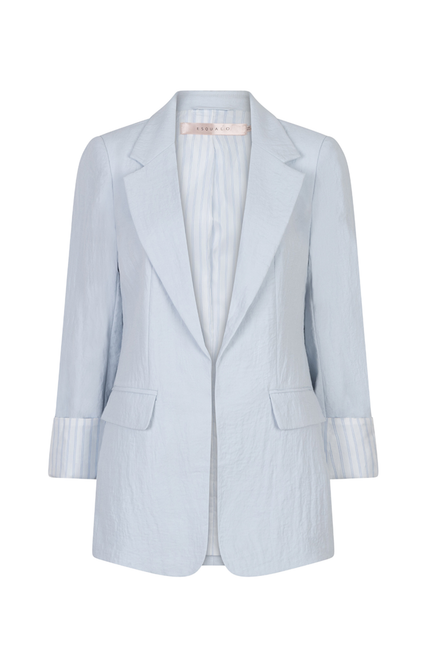 EsQualo Blazer Fine Crinkle Light Blue SP26.10037 Stretchshop.nl