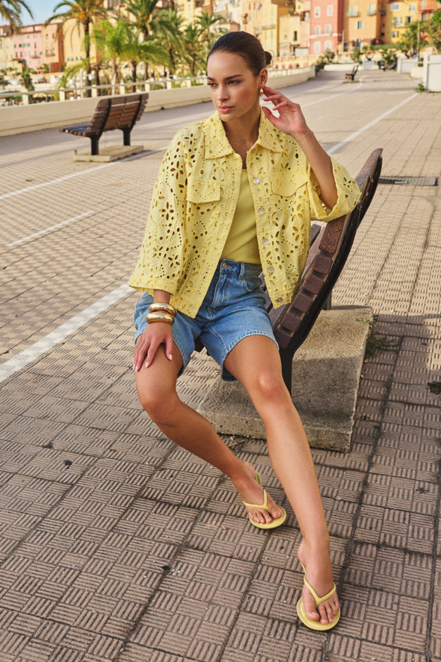 EsQualo Jacket Broderie Anglaise Lemon HS26.28236 Stretchshop.nl