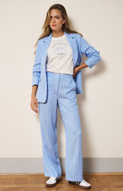 EsQualo Broek Linen Pacific Blue SP26.17006 Stretchshop.nl