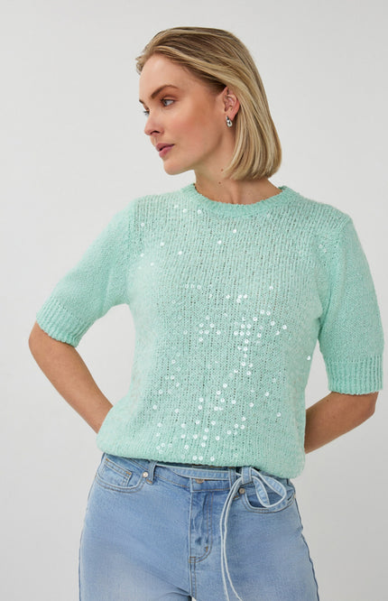 EsQualo Sweater Sequins Light Mint SP26.02004 Stretchshop.nl