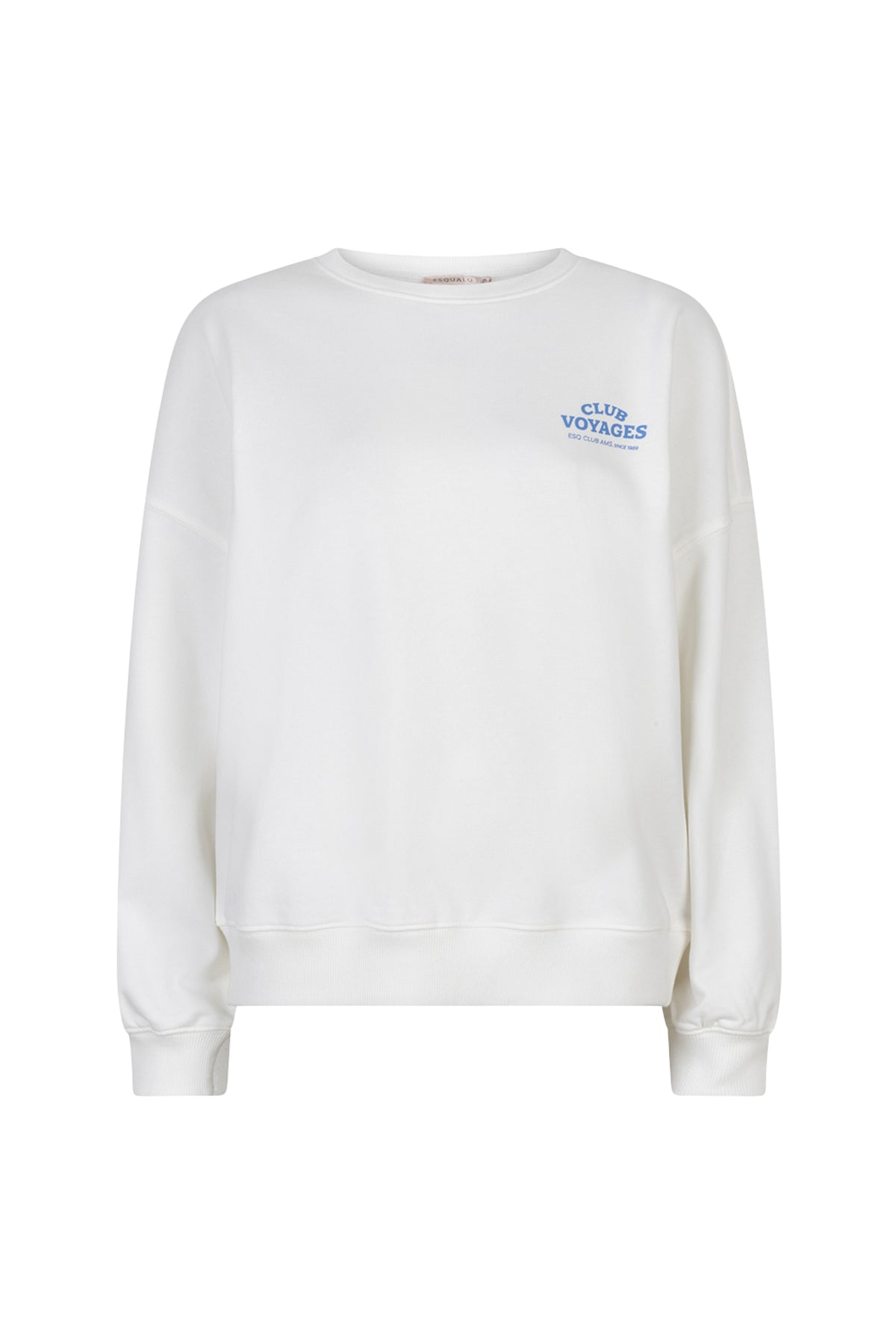 EsQualo sweater Cities in offwhite en blauw, comfortabel katoenen ontwerp met stadsprint, casual wintermode voor heren.
