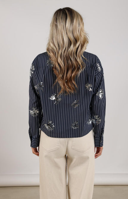 Nukus Blouse Tessa Paillet Navy NKS02151 Stretchshop.nl