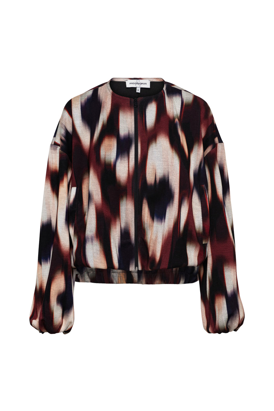 &Co woman Diede Faded Big Wine Red Multi jas, stijlvolle oversized jas met kleurrijke print, modieuze dameswinterjas