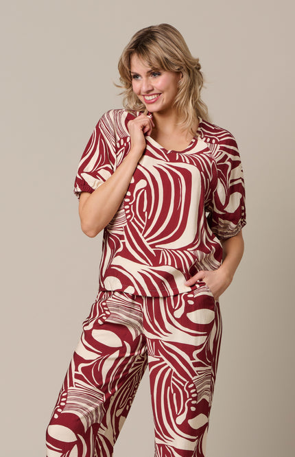 &Co woman Top Amelia Weave LC-Claret Multi TO375 Stretchshop.nl