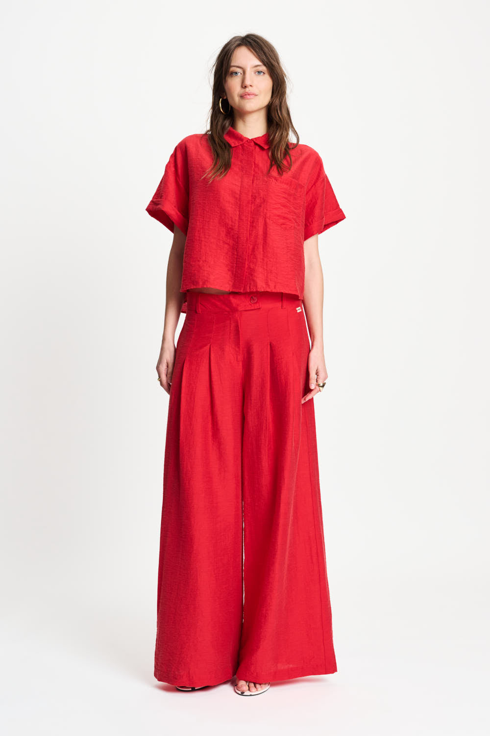 POM Amsterdam Bloom Red broek met rechte snit en elastische taille, rood kleur, geschikt voor casual en stijlvolle outfits