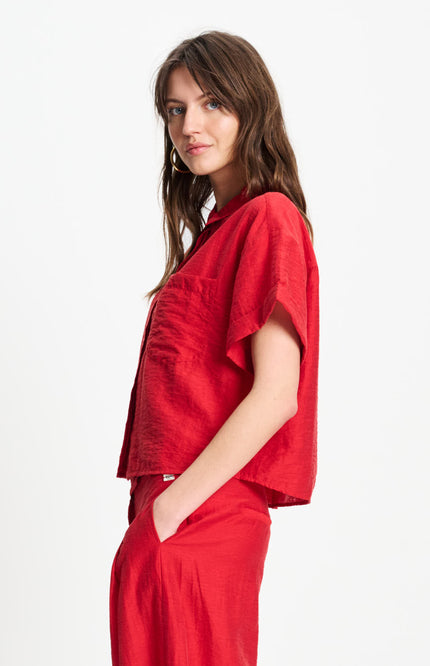 POM Amsterdam Blouse Bloom Red SP9582 Stretchshop.nl
