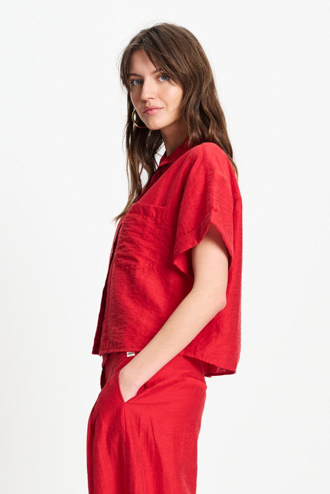 POM Amsterdam Blouse Bloom Red SP9582 Stretchshop.nl