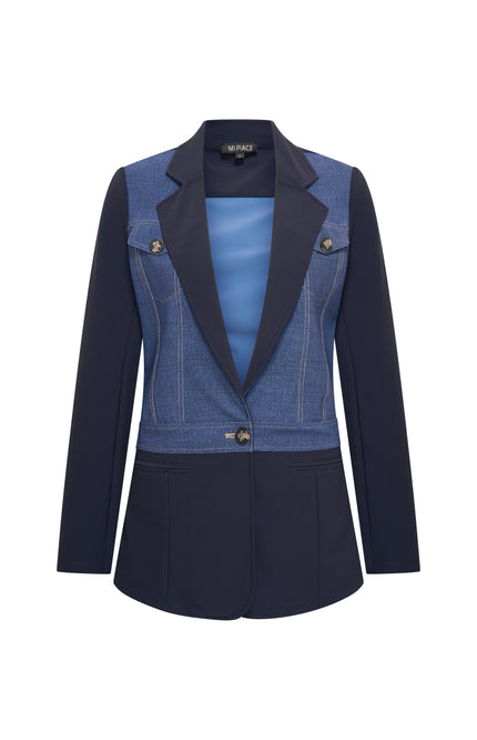 Bonded Travel Blazer Denim Print Dark Blue 202706