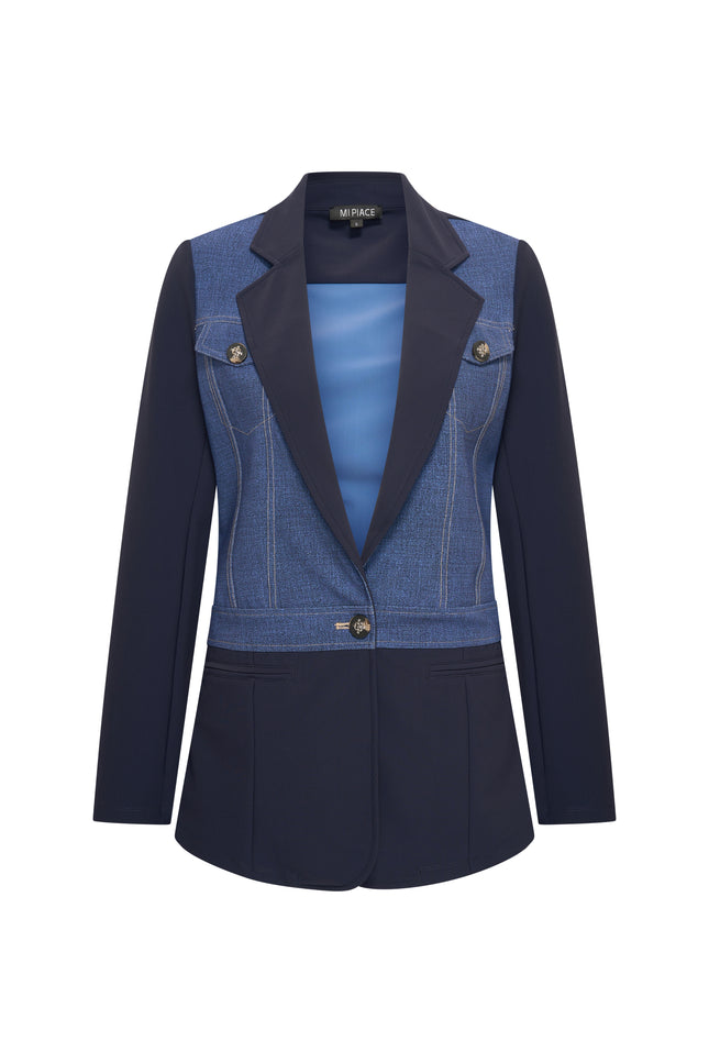Bonded Travel Blazer Denim Print Dark Blue 202706