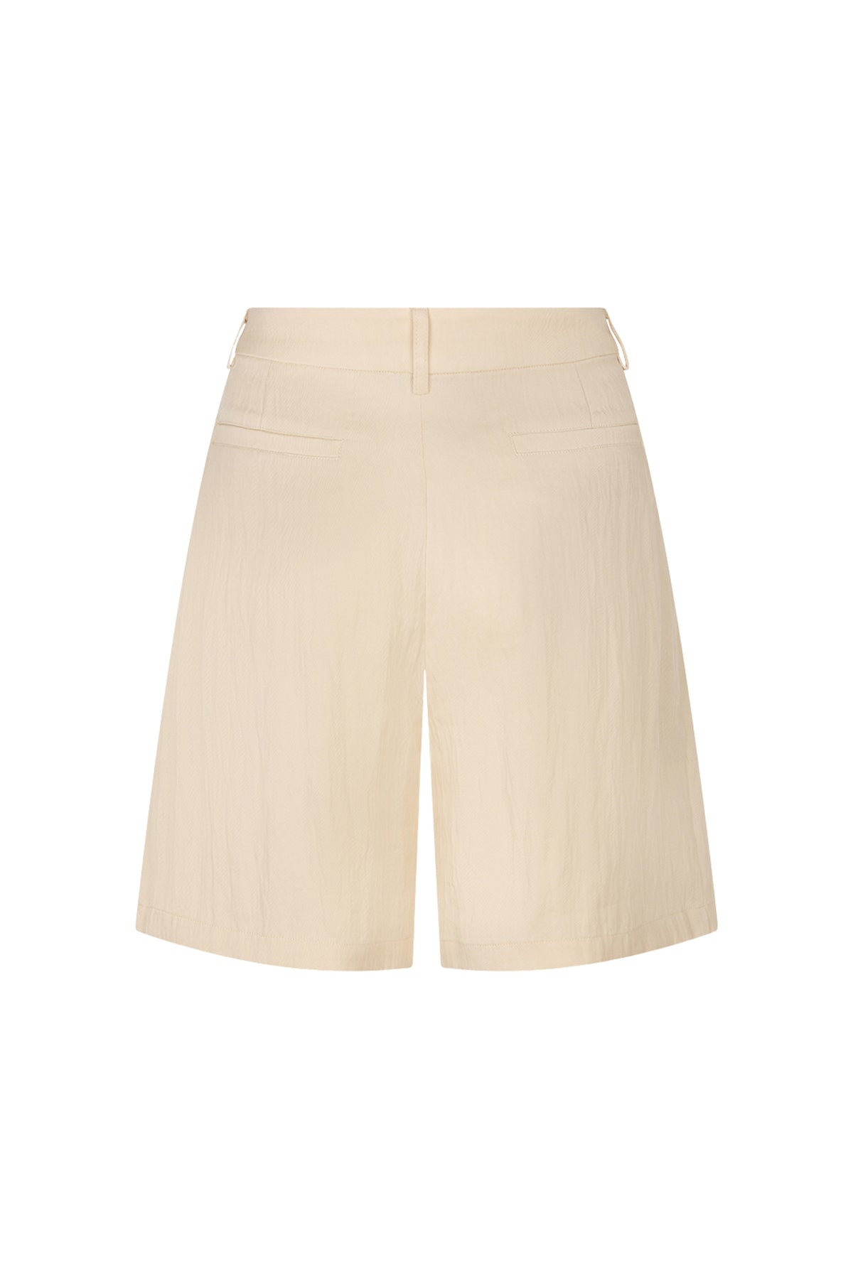 EsQualo Short Crushed Light Sand HS26.10231, close-up van de textuur en kleur van de zandkleurige crushed short stof.
