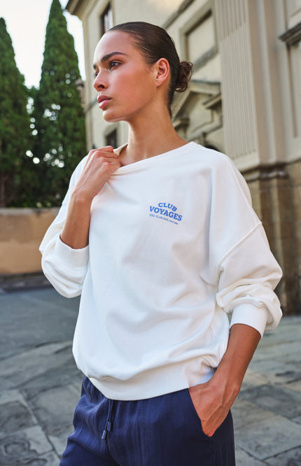 EsQualo Sweater Cities Offwhite Blue SP26.05019 Stretchshop.nl