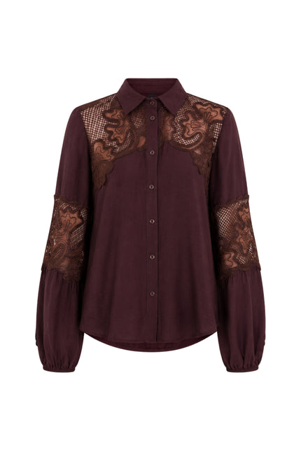 Blouse Lace Details Chocolate O01-21-301